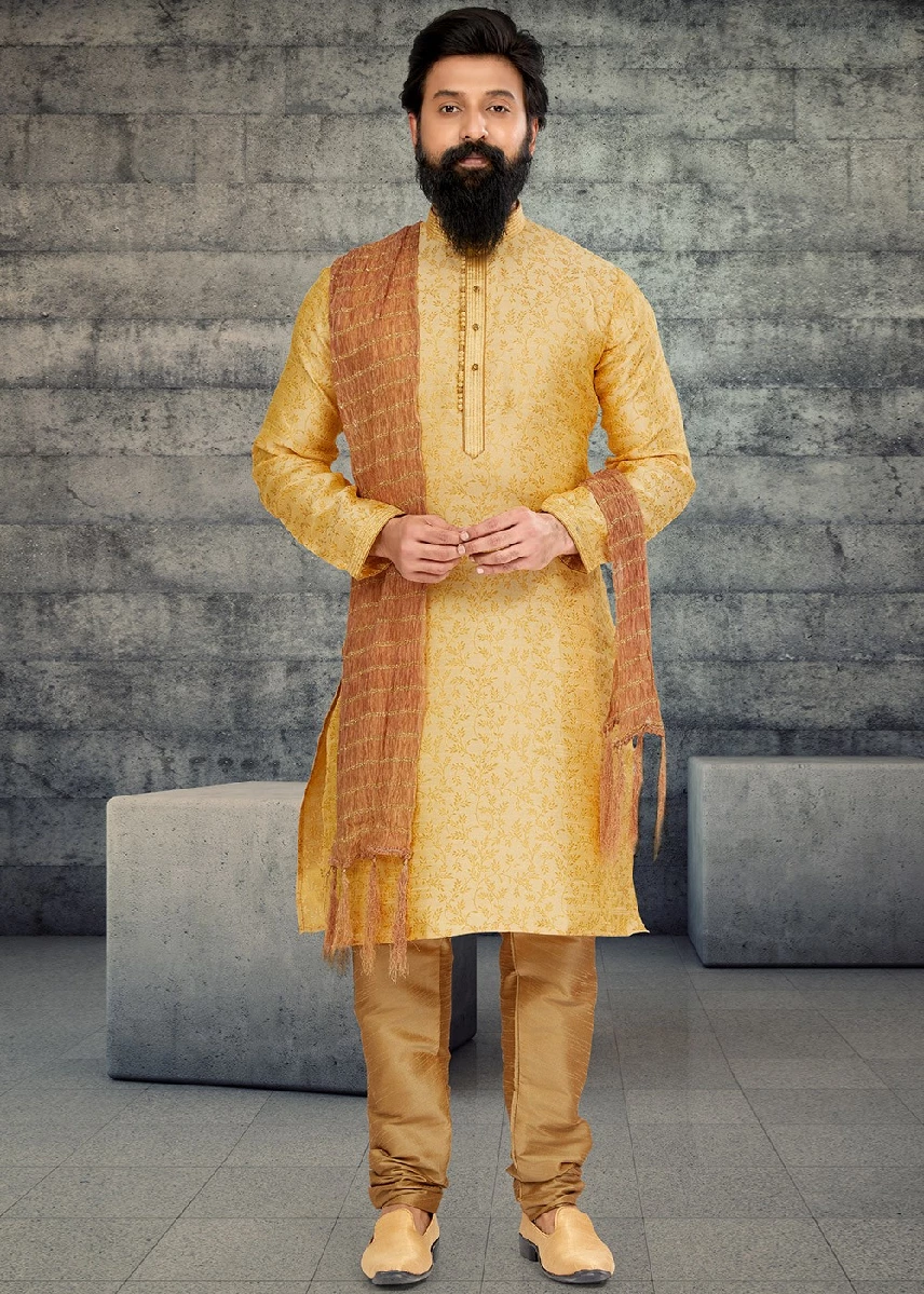 Yellow Mens Woven Kurta Pajama, 36-1.webp